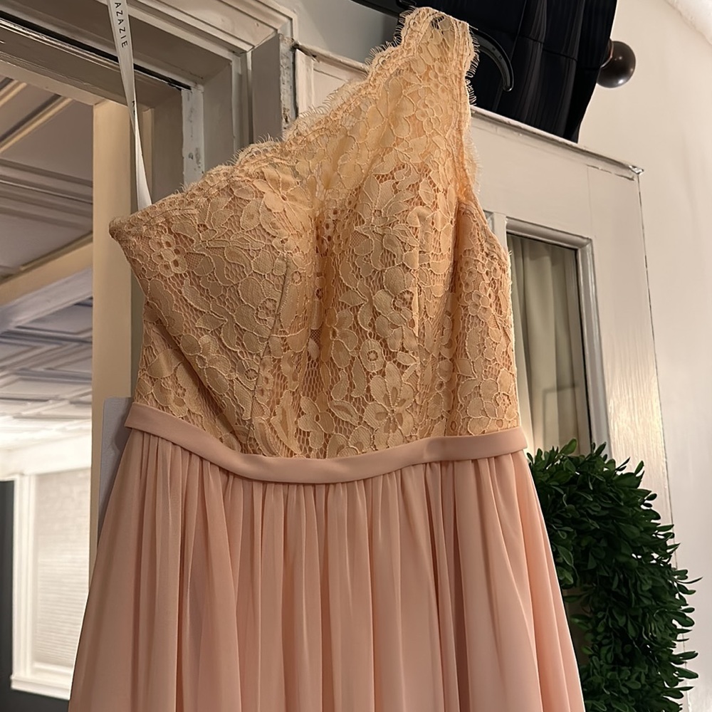 Azazie pearl pink one shoulder maxi dress size A4